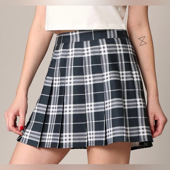 Mini Plaid School Uniform Pleated Skater Tennis Skirt with Lining Shorts - Picture 2 of 5